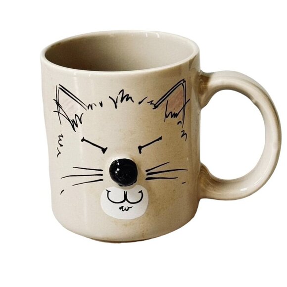 Mount Clemens Pottery Fox Face Mug Beige Ceramic Coffee Cup - Picture 1 of 6